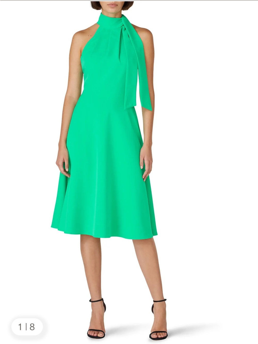 Black Halo One-Shoulder Tie-Neck A-Line Dress in Bright Green